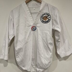 VINTAGE Tiger Claw Taekwondo Dobok Top Martial Arts White V-Neck Streetwear Judo